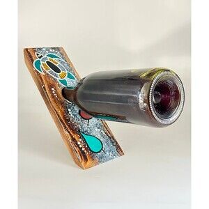 Handcrafted Wooden Wine Bottle Holder with Painted Turtle